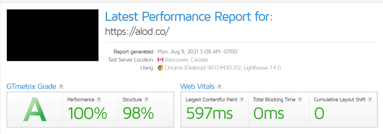 gtmetrix results